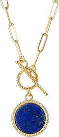 Gempires Gemstone Coin Front Toggle Pendant Necklace for Women with Gold Paperclip Chain, Natural Crystal Pendant with Toggle Clasp, Handcrafted Perfect Jewelry Gift for her