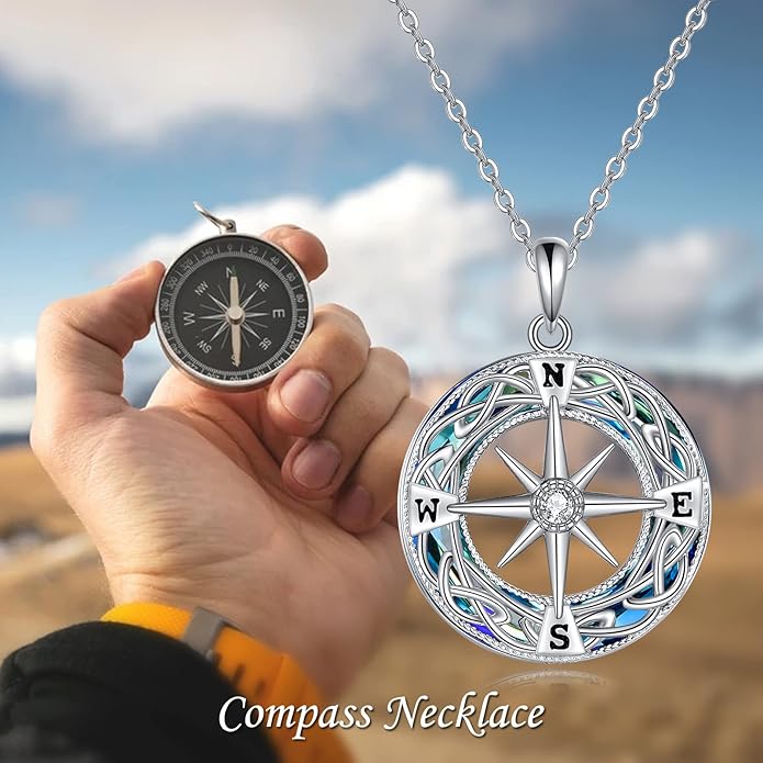 Compass Necklace Sterling Silver Celtic Knot Necklace Graduation Friendship Talisman Travel Necklace Inspirational Graduation Gift Jewelry Gifts for Women Girls