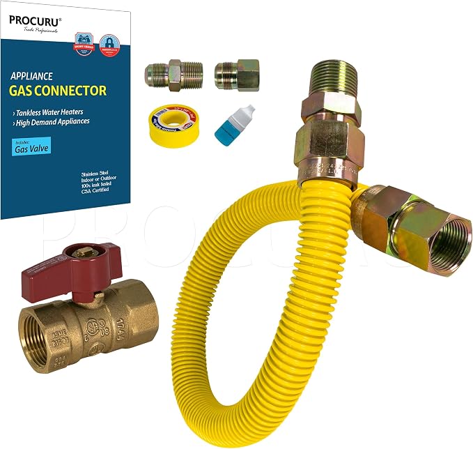 1" OD x 18" x 3/4"MIP x 3/4"FIP Universal Flexible Gas Connector Kit by PROCURU