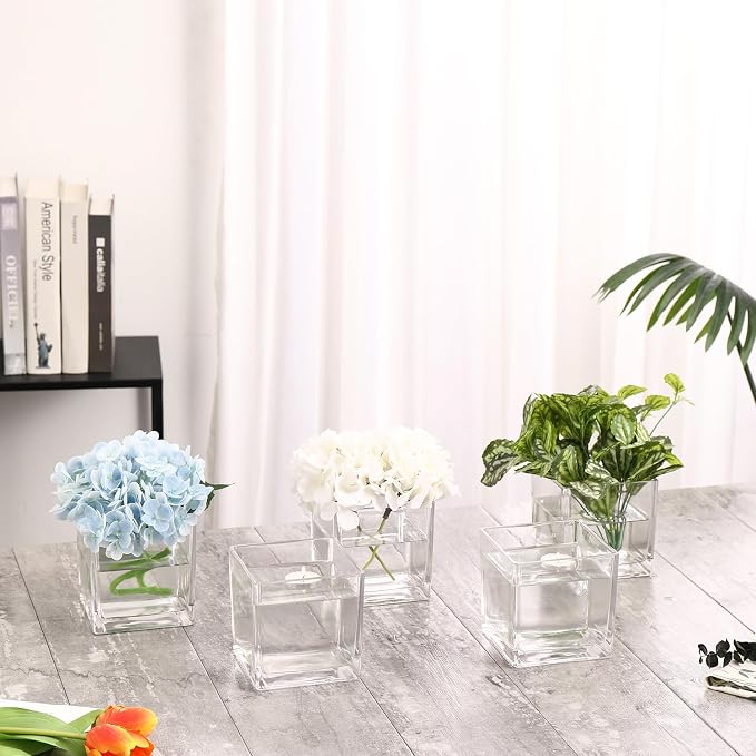 Square Clear Glass Vases Set of 6, Square Vase - Image 5