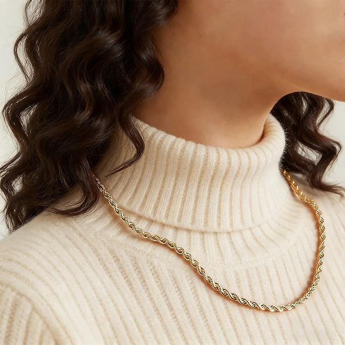 Fashion Necklace, White Gold and 18K Gold Plated Necklaces, Snake Chain, Rope Chain.Best Gift for Woman(16-18in)