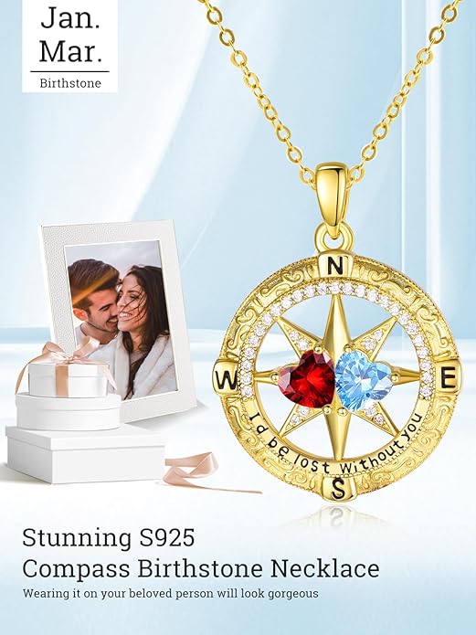 Valentine's Day Gifts for Wife 925 Sterling Silver Double Birthstone Pendant Necklaces I Love You for Always and Forever Necklace Anniversary Birthday Gifts for Wife Girlfriend Mom Her