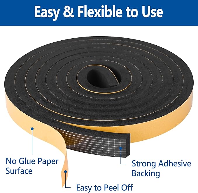 Self Adhesive Foam Tape Weatherstrip 1/4in x 1/16in x 98.4Ft High Density Foam - Image 3