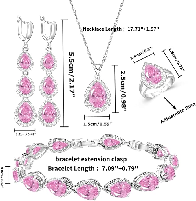 LMXXVJ Necklace Long Earrings Bracelet Set, White Gold Plated Created Blue Sapphire Jewelry Set Wedding Party Gift Jewelry for Women Bridal Bridesmaid