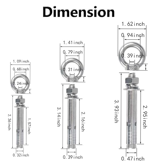 Shoulder Eye Bolts, Heavy Duty Eyebolts 304 Stainless Steel Wall Concrete - Image 2