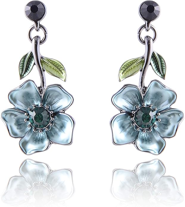 AMYJANE Vintage Statement Jewelry Set - Spring Leaf Flower Floral Plant Necklace Earring Set Crystal Rhinestone Fashion Costume Jewelry for Women Prom Party Unique Gift