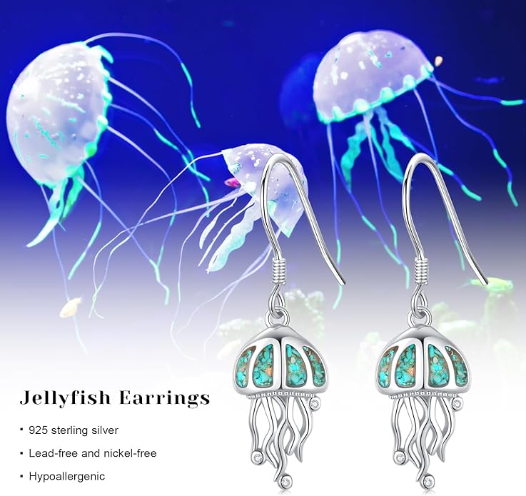 Ocean Earrings 925 Sterling Silver Turquoise Sea Animal Dangle Drop Earrings Beach Themed Jewelry Gifts for Women Girls
