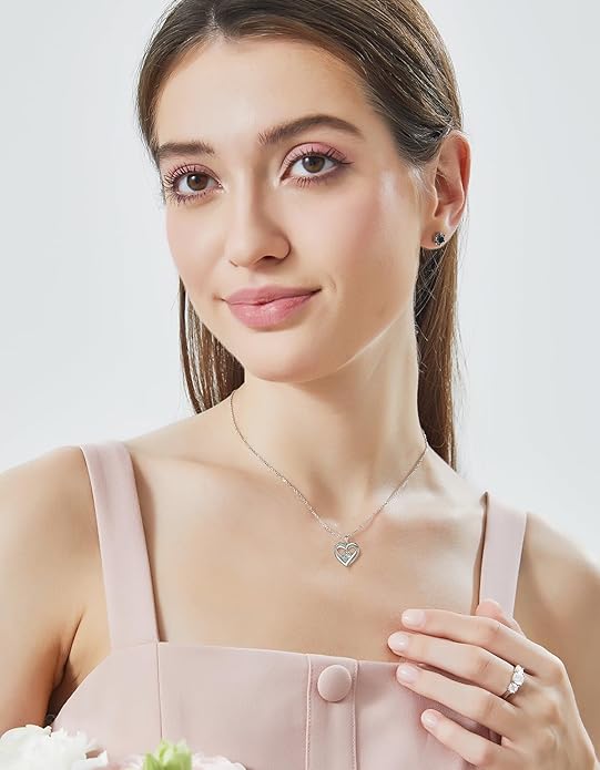 MomentWish Heart Necklace for Women Moissanite, Simulated Diamond, 925 Sterling Silver