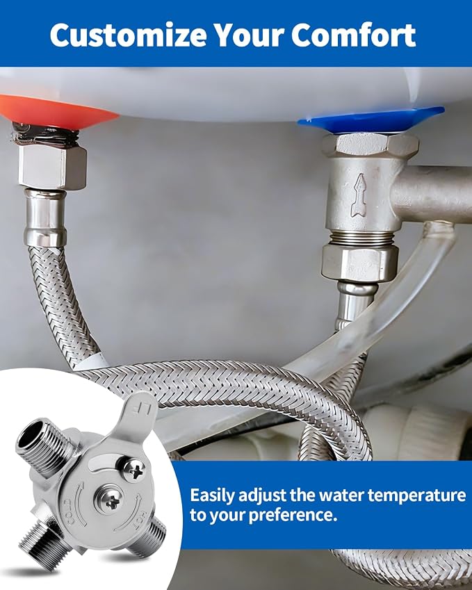 3/8" Manual Mixing Valve Hot Cold Water Temperature, Brass Water Mixing Valve - Image 6