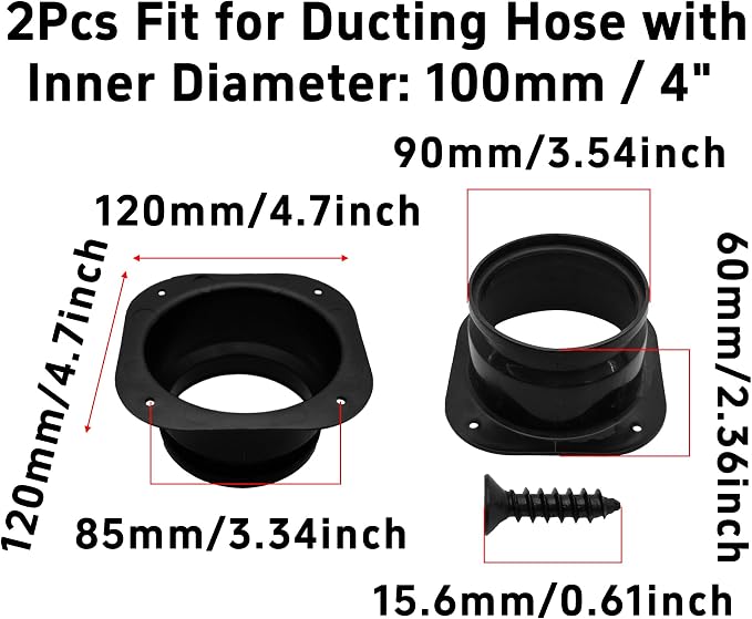 2Pcs 4 Inch Duct Connector Flange, ABS Plastic Wall Plate, Square to Round - Image 2