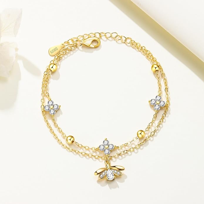 Women's 925 Sterling Silver Bracelet, Non Tarnish 18K Gold Plated Bracelets for Women, Dainty Chain Simple Jewelry Cute Handmade Minimalist for Gift