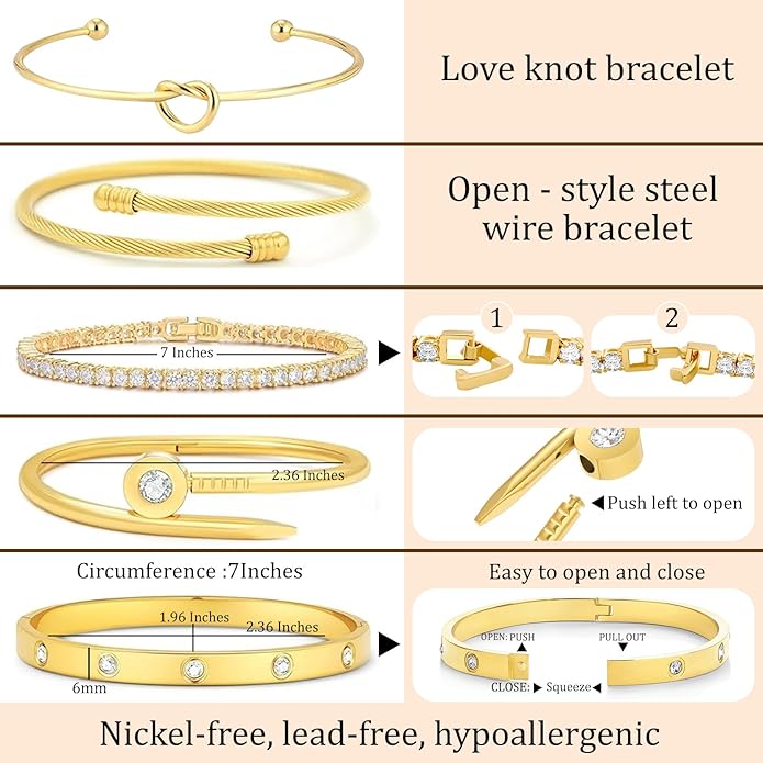 18 K Gold Plated Love Bangle Bracelet Stack Cuff Jewelry for Women Jewelry Set for Women Gift with Box