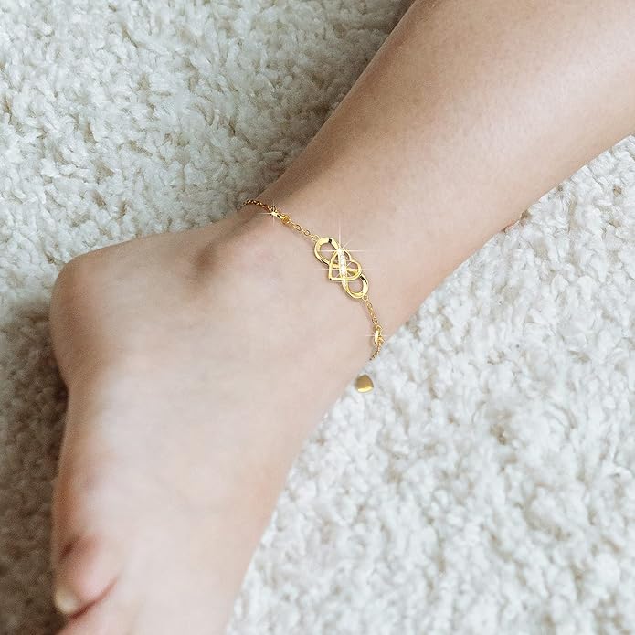 Billie Bijoux 925 Sterling Silver Anklet Bracelets for Women Infinity Heart Ankle Bracelet White Gold Plated Love Charm Adjustable Large Bracelet Gifts for Women Wife