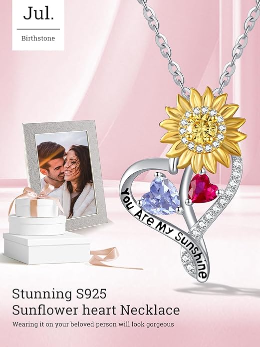 Valentine's Day Gifts for Wife 925 Sterling Silver Double Birthstone Pendant Necklaces I Love You for Always and Forever Necklace Anniversary Birthday Gifts for Wife Girlfriend Mom Her