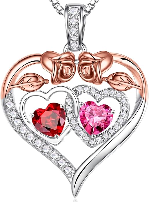 Iefil Valentines Day Gifts for Her - 925 Sterling Silver Rose Heart Necklaces for Women, Anniversary Birthday Gifts for Wife Girlfriend Mom