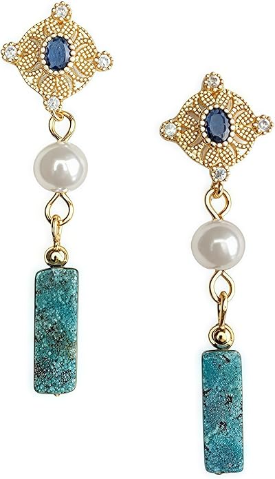 Hupplle Handmade Vintage Boho Dangle Earrings with Natural Stone Crystal Pearl Lightweight Hypoallergenic Elegant Jewelry Gifts for Women