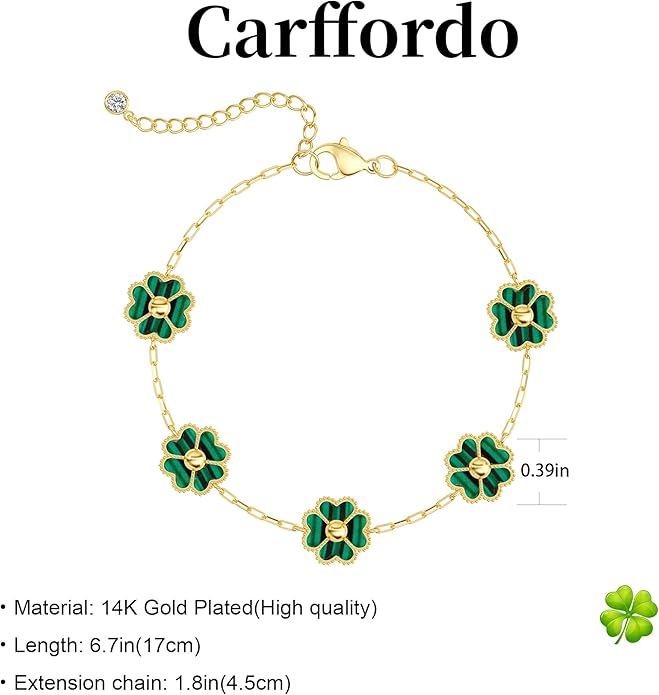 14K Gold Plated Clover Bracelets for Women Flower Four Leaf Link Bracelets Trendy Jewelry Gifts for Women