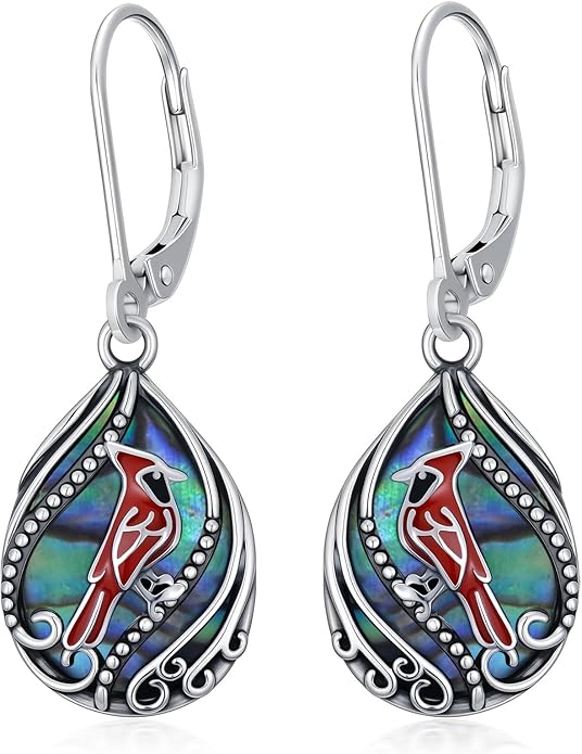 Animal Earrings 925 Sterling Silver Abalone Shell Dangle Drop Earrings Leverback Earrings Cute Animal Jewelry Gifts for Women Girlfriend