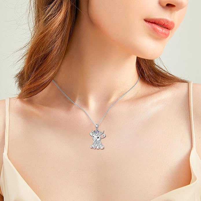 FLYOW 925 Sterling Silver Cute Animal Jewelry Hummingbird/Butterfly/Wolf/Corgi/Cat/Snake/Spider/Bat/Penguin/Bear/Opossum/Frog/Guinea Pig for Women Mother Friend Animal Lovers