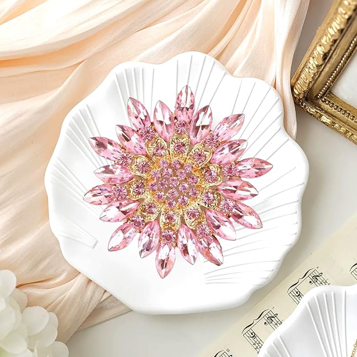Wanheart Sunflower Brooch Pin Rhinestone Crystal Flower Jewelry Vintage Elegant Brooch for Women Dress Hat Bag Accessories