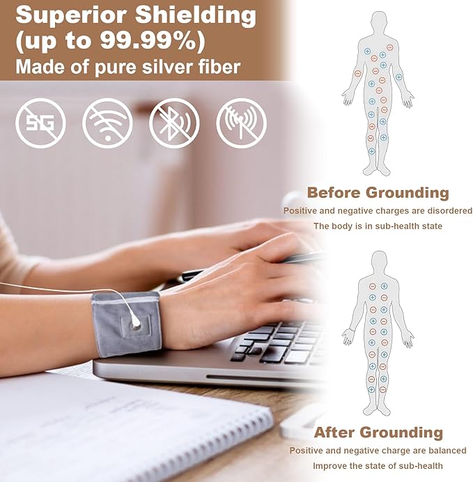 Grounding Wrist Strap with Silver Fiber, Adjustable Grounding Bracelet Wristband,Improve Sleep Energy,Includes 15ft Grounding Cord(2.8 * 10.2in)