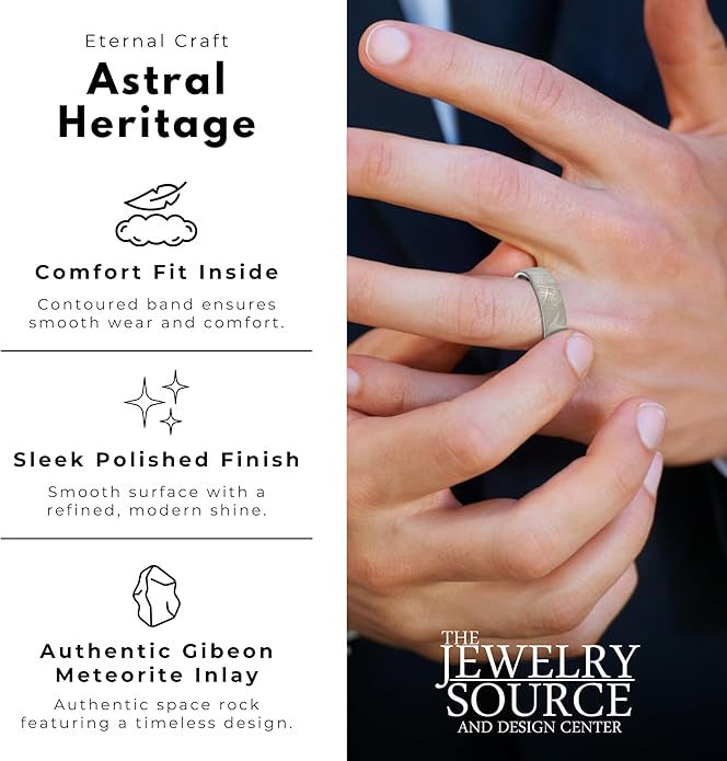 The Jewelry Source 6mm Gibeon Meteorite Men’s Wedding Band - Cobalt Chrome Ring - Genuine Meteorite Inlay - Comfort Fit