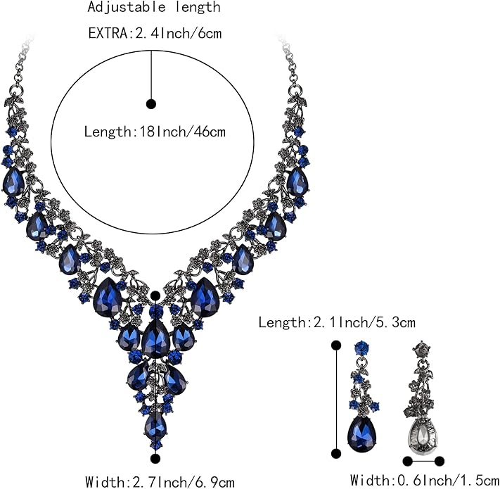 BriLove Women's Wedding Bridal Austrian Crystal Teardrop Flower Cluster Statement Necklace Dangle Earrings Jewelry Set for Party Prom