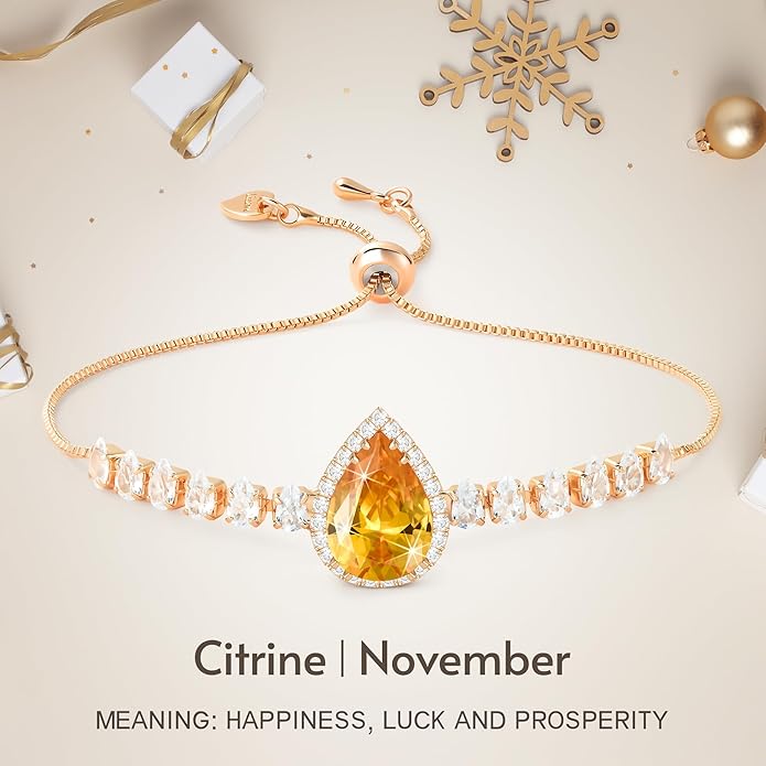 Linawe Crystal Imitation Diamond Rhinestone Charm Bracelets for Women, Gold/Silver/Rose Gold Adjustable Chain Bracelet, Teardrop Birthstone Cubic Zirconia Prom Costume Wedding Jewelry