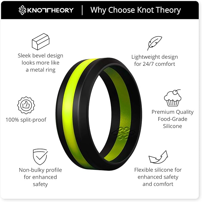 Knot Theory Striped Silicone Ring for Men and Women – Black, Grey, Red, Blue, Orange, Yellow, Purple