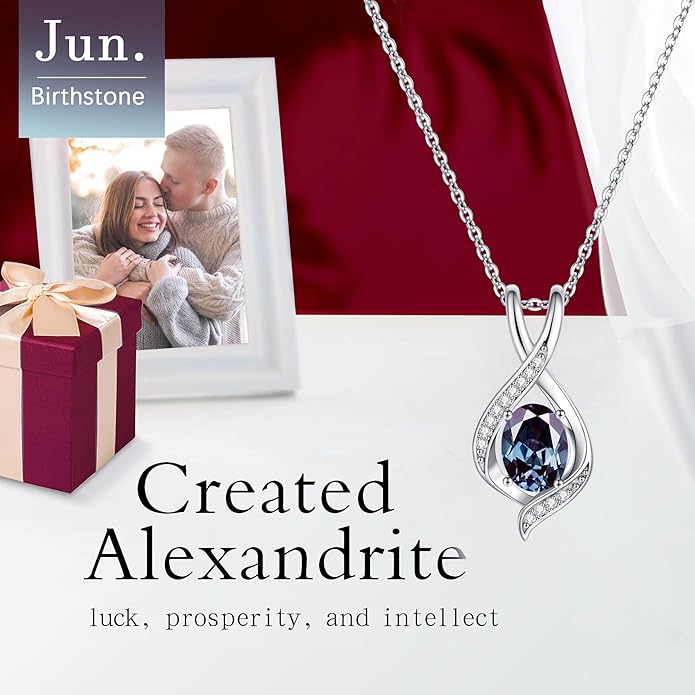 SMILEST Valentines Day Gifts for Her - 925 Sterling Silver Oval Sparkle Birthstone Necklace, Infinity Pendant Necklace Anniversary Birthday Gifts for Women Wife Girlfriend Mom Birthstone Necklace