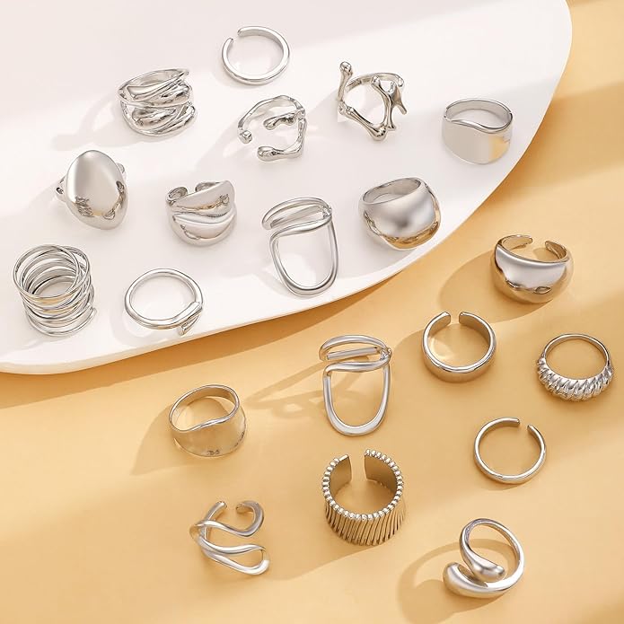 Chunky Gold Rings for Women Rhinestone Stackable Knuckle Ring Set Open Adjustable Statement Ring Set Dainty Crown Cross Midi Rings Fashion Jewelry Gift for Women