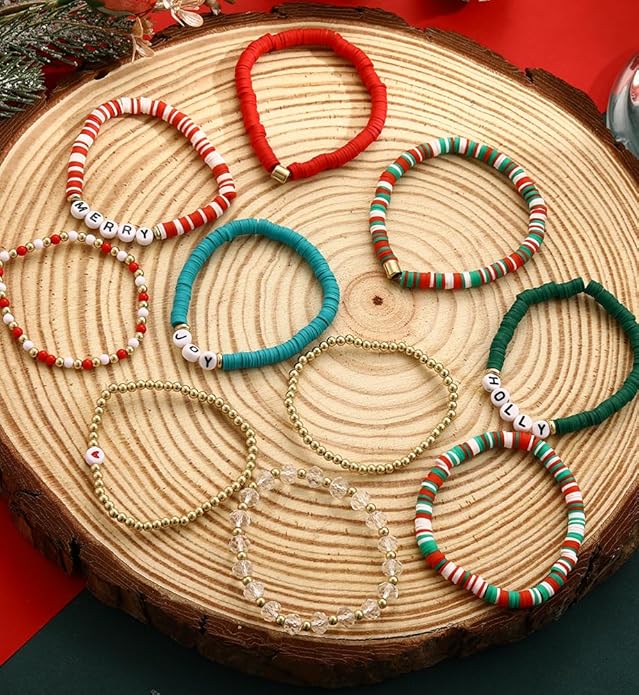 iF YOU 13pcs Heishi Clay Beaded Stretch Bracelets for Women, Boho Gold Surfer Stackable Bracelet Stacks White Brown Black Beach Jewelry