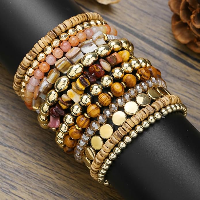 Friendship Bracelets Boho Stackable Bracelets for Women Surfer Heishi Clay Bead Bracelets Stretch Preppy Bracelets Colorful Boho Bracelets for Women