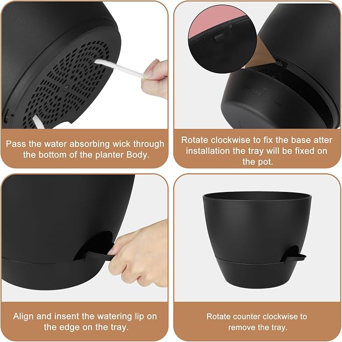 QRRICA Plant Pots 10/9/8/7.5/7 Inch Self Watering Pots, Plastic Flower Pots - Image 2