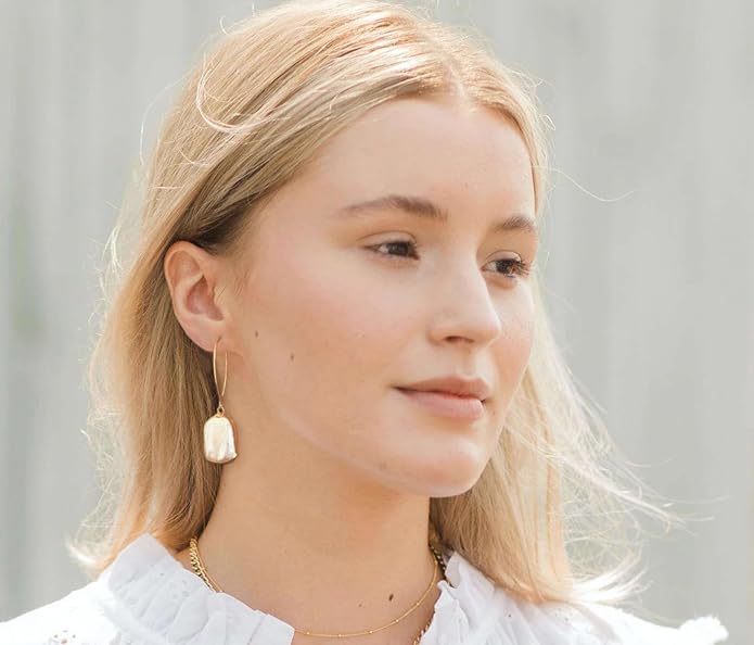 Geometric Drop Dangle Earrings Boho Statement Long Hoops 18k Gold Plated Lightweight Earrings for Women Girls