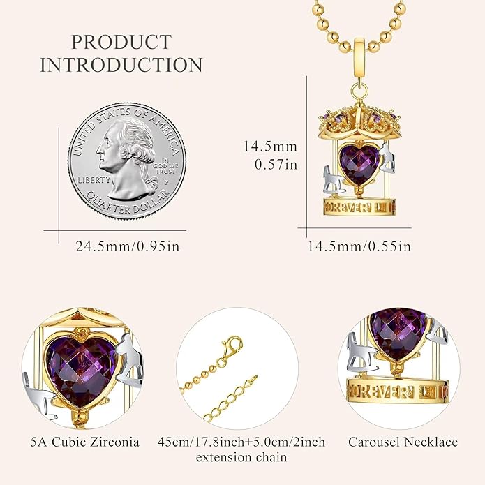 Gold Heart Pendant Necklace for Women ,14K Gold Cubic Zirconia Necklace Jewelry, Carousel Horses Pendant Necklaces Jewelry ,Valentines Gifts for Her Gifts,for Daughter Son Mom Granddaughter Grandma Christmas Birthday Presents
