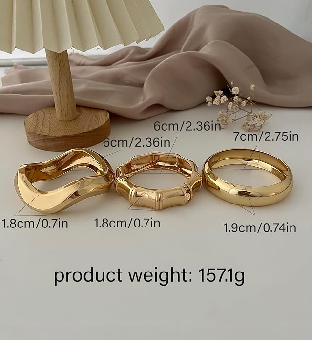 Chunky Gold Bangle Bracelets for Women, 14k Gold Plated Dainty Cuff Stackable Bangles Set, Trendy Bracelet Stack Fashion Jewelry Gifts