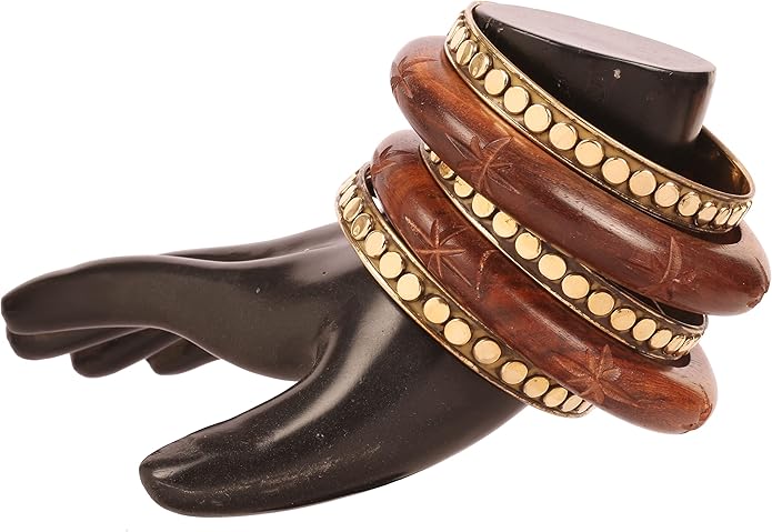 Touchstone wood bracelets for women bangle wooden jewelry handmade artisan bangles natural handcrafted brown olive stylish chunky boho bohemian bracelet brass metal inlaid woods stackable