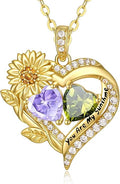 Sunflower Heart Necklace for Women 14K Gold Exquisite Valentines Day Anniversary Birthday Gifts for Wife Mother Her Double Birthstone Pendant Jewelry‘You Are My Sunshine’