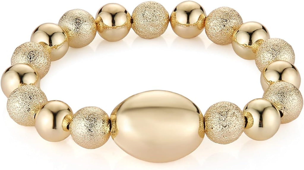 HZMAN Gold-Plated Brass Stretch Bracelet One-Size-Fits-All Wrist Bead Accents Beach & Daily Wear Lightweight & Hypoallergenic Jewelry Gift for Women