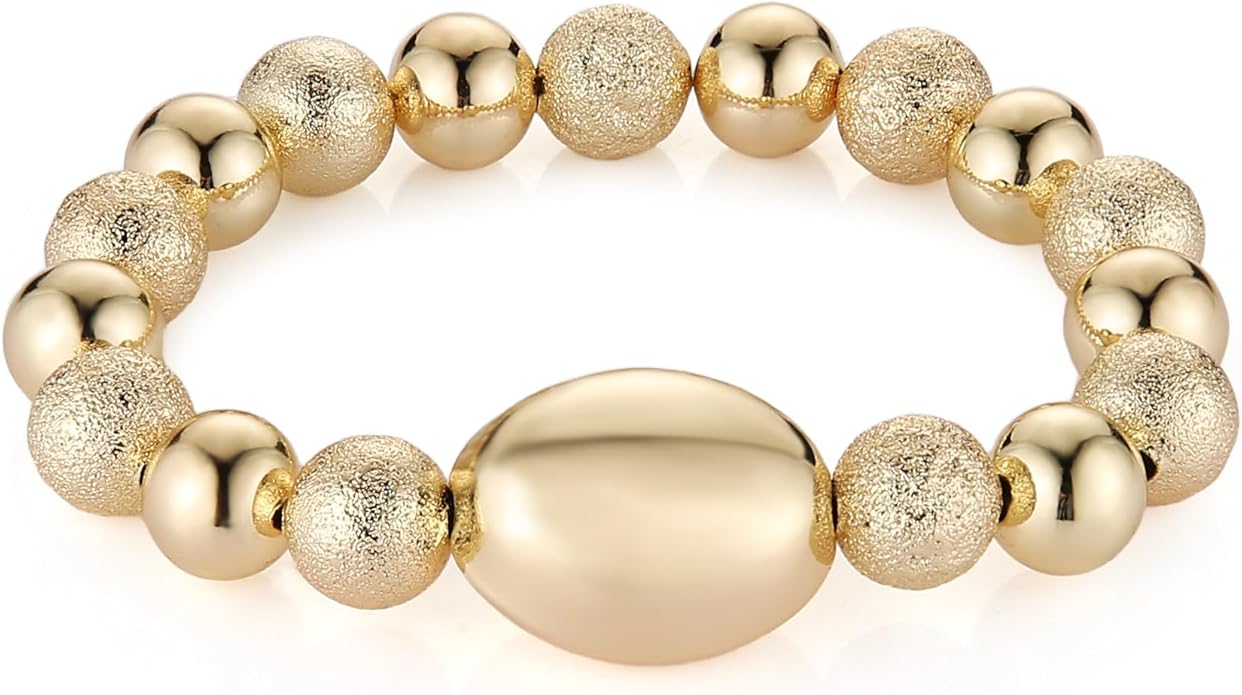 HZMAN Gold-Plated Brass Stretch Bracelet One-Size-Fits-All Wrist Bead Accents Beach & Daily Wear Lightweight & Hypoallergenic Jewelry Gift for Women