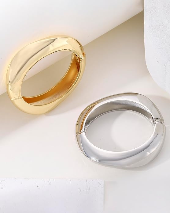 Bangle Bracelets for Women | 14K Gold Plated Trendy Wide Bracelets | Hinged Arm Cuff Bangles Chunky Bracelet for Women