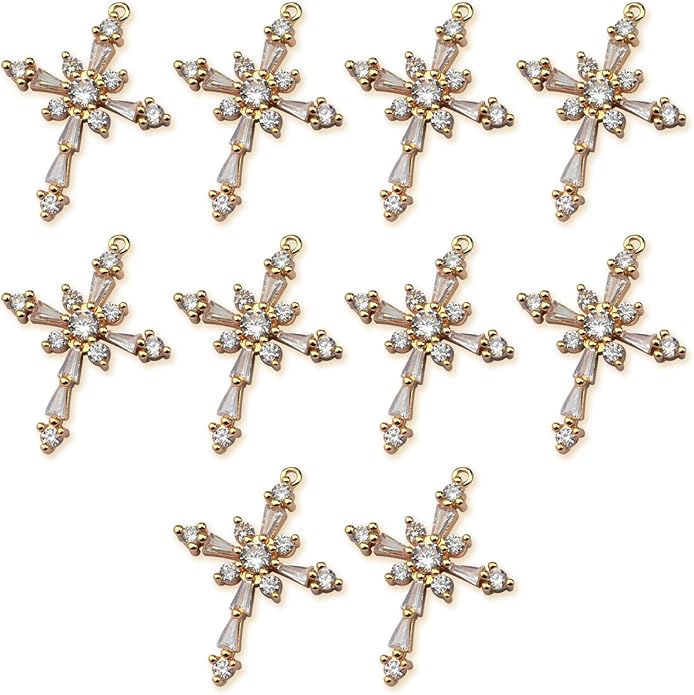 Zirconia Crystal Rhinestone Cross Charms for Jewelry Making Bracelet Necklace Choke Earring Pendant Key Chain Craft Supplies DIY Accessories