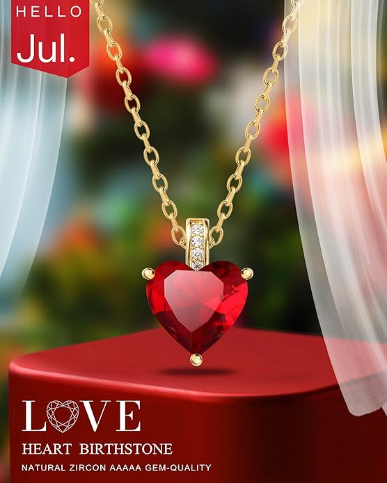 Genuine Birthstone Necklace for Women, Heart Love Necklace, Birthday Gifts for Her