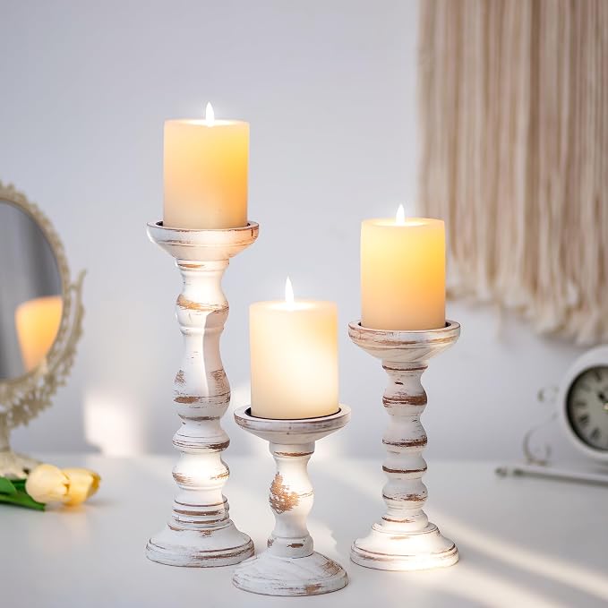 Romadedi Pillar Wood Candle Holders, Dining Tables Centerpieces. - Image 3