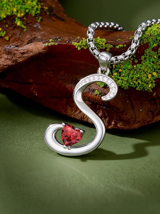 Valentines Day Gifts for Women Alphabet A to Z Initial Birthstone Pendant Necklaces for Women - 18k White Gold Plated Personalized Name Jewelry Valentine Mothers Day Birthday Gifts for Women Her Girlfriend