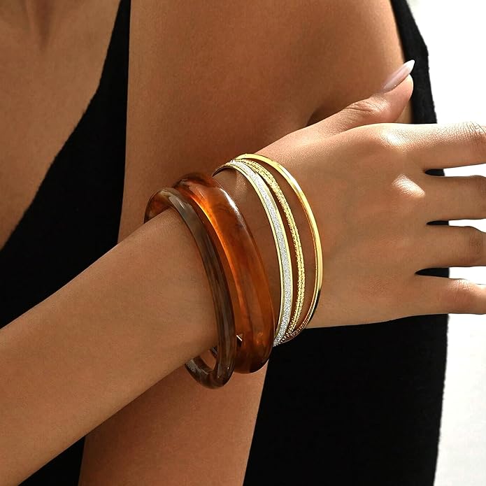 ÌF ME Acrylic Bangles Bracelets for Women, Irregular Acrylic Resin Chunky Bracelets Geometric Fashions Thick Statement bangle Set