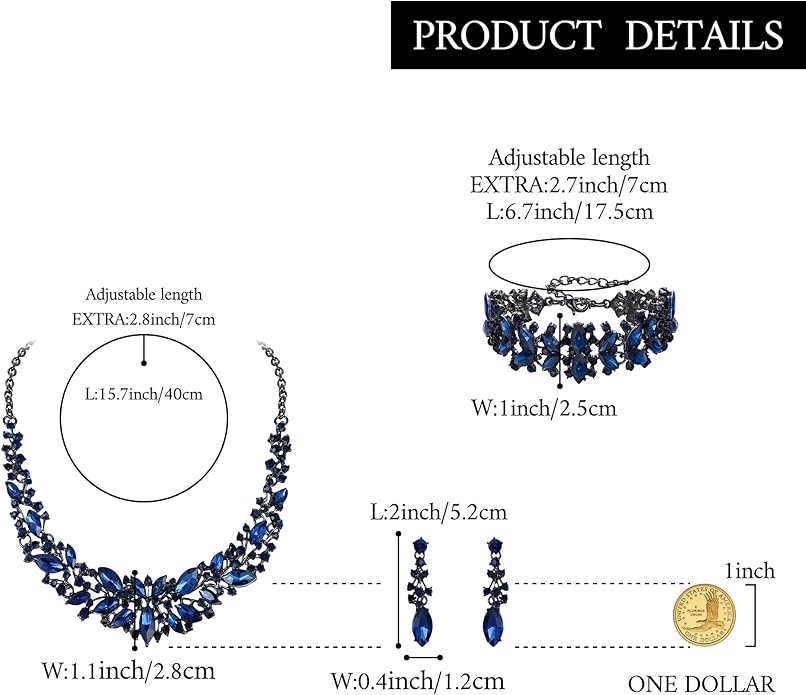 BriLove Women's Wedding Bridal Austrian Crystal Marquise Cluster Collar Necklace Dangle Earrings Set