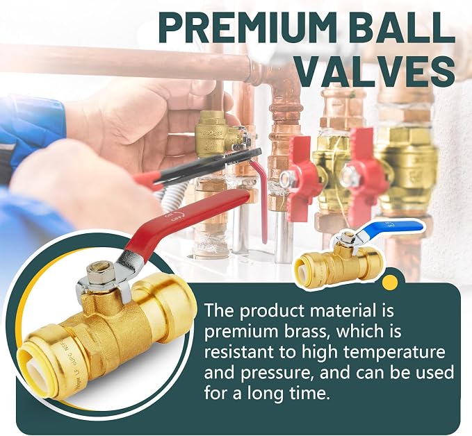 20-Pack Niikappu 1/2" Ball Valve, Push Fit Shut Off Valve Red & Blue | 1/4 Turn - Image 4