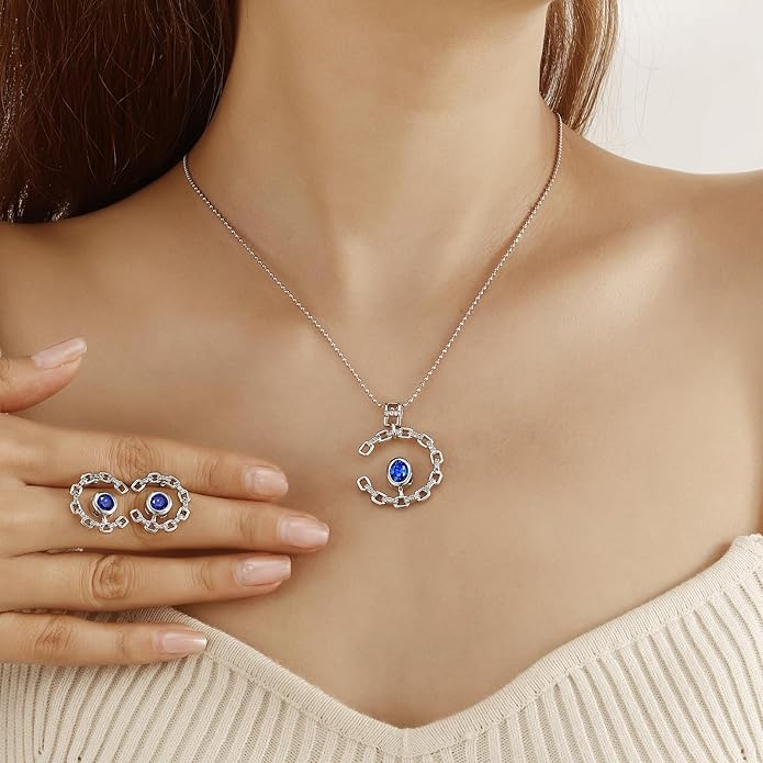 Elegant C-Shaped Crystal Necklaces/Stud Earrings Set with Birthstone Jewelry Set Silver Plated Fashion Jewelry for Women CS0003